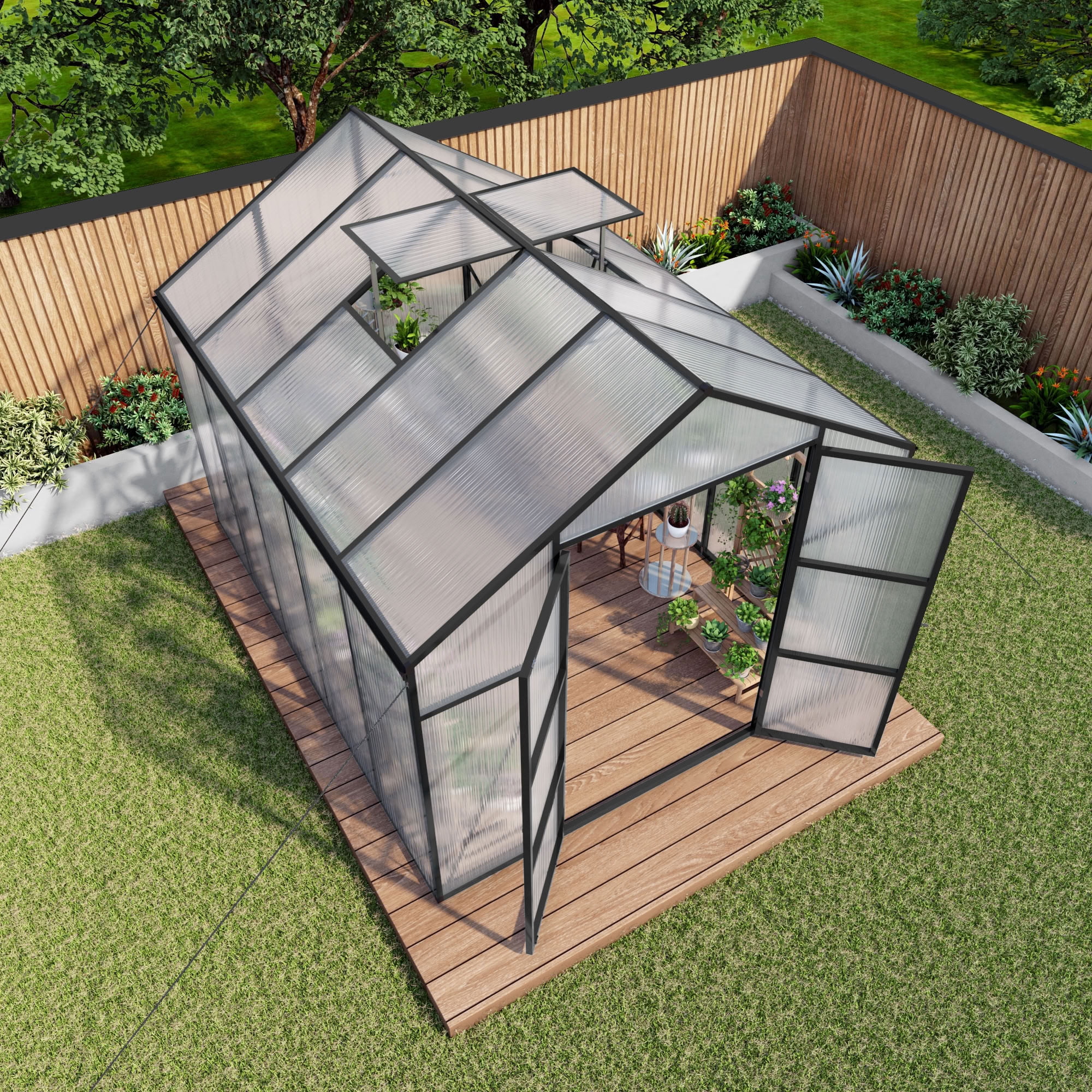 MAYEERTY 8x10 FT Walk-in Greenhouse with Aluminum Frame, All-Season UV-Protected Outdoor Greenhouse with Drainage
