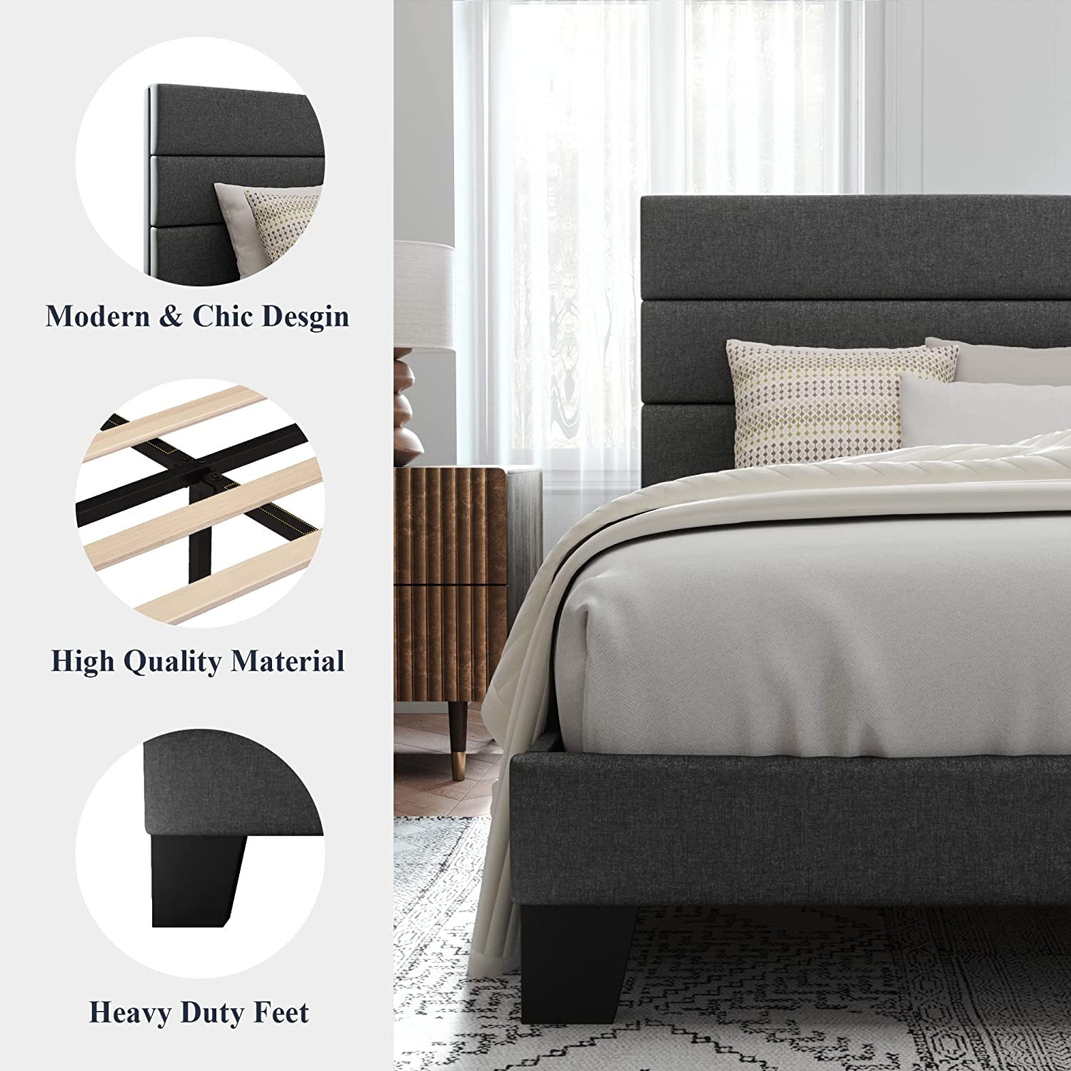 Allewie Queen Upholstered Platform Bed Frame, Dark Grey photo 3