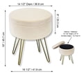 thumbnail image 4 of ITY International - Velvet Ottoman / Footstool with Storage and Tray, Metal Base, White, 4 of 7