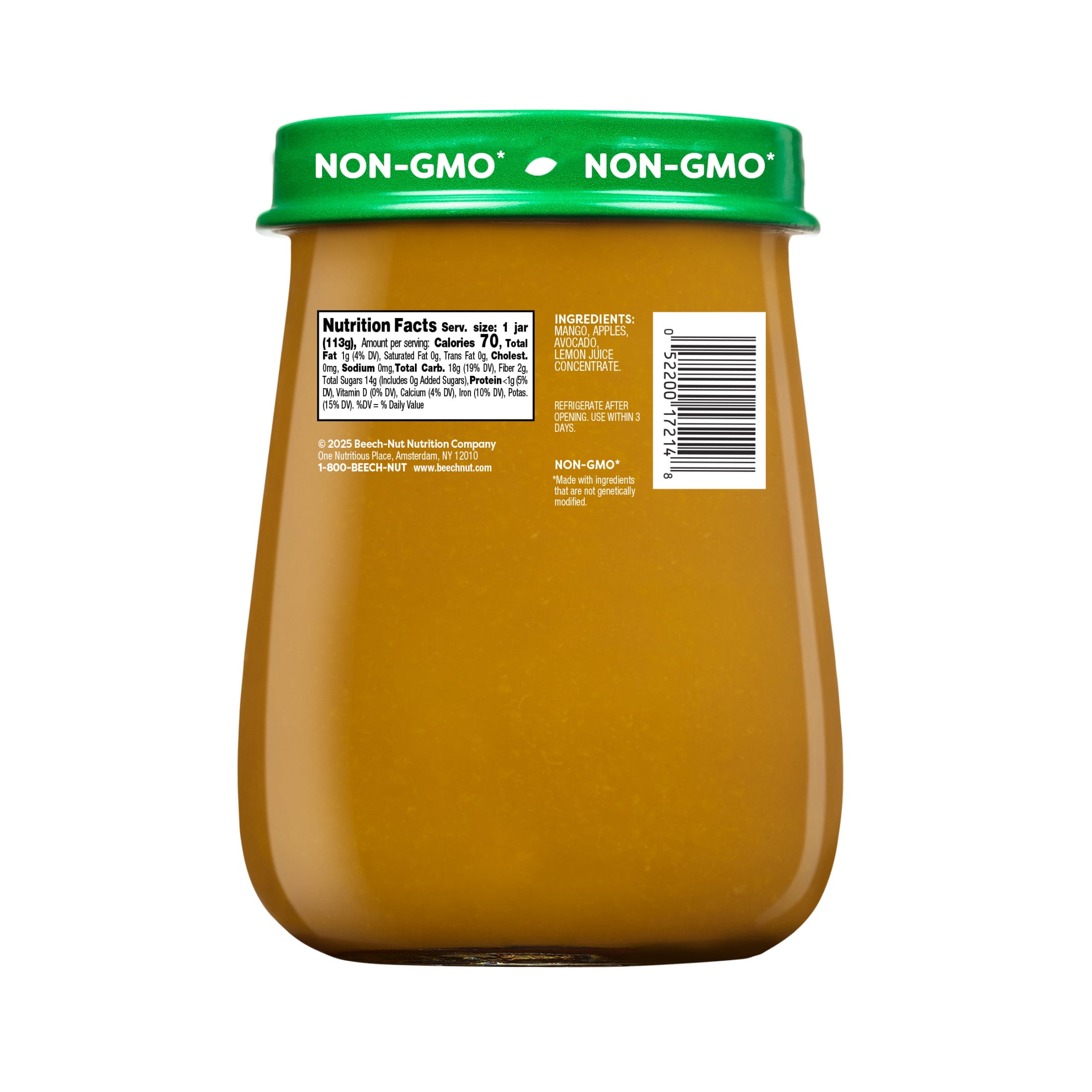 (8 pack) Beech-Nut Naturals Stage 2 Mango Apple & Avocado Baby Food, 4 oz Jar