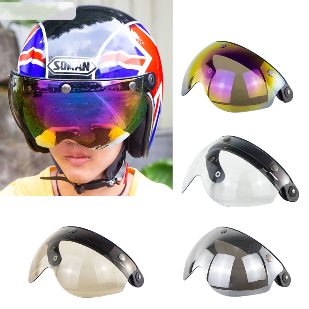 Mirrored, Free size Pilot-Style Universal 3 Snap-Button Visor for Open Face Motorcycle Helmet Wind Shield Flip Up Down By MotorFansClub 