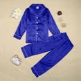 thumbnail image 4 of NOLDARES Baby Girls Boys Silk Pajamas Set Solid Long Sleeve Button Down Shirts Tops and Pants Infant Silk Pj Lounge Sets(K022-Blue), 4 of 8