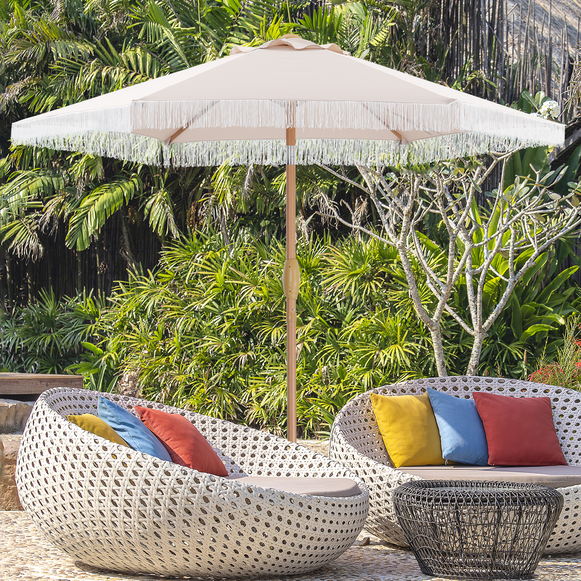 Autlaycil 7.5 Ft Patio Umbrella With Fringe, Beige photo 1