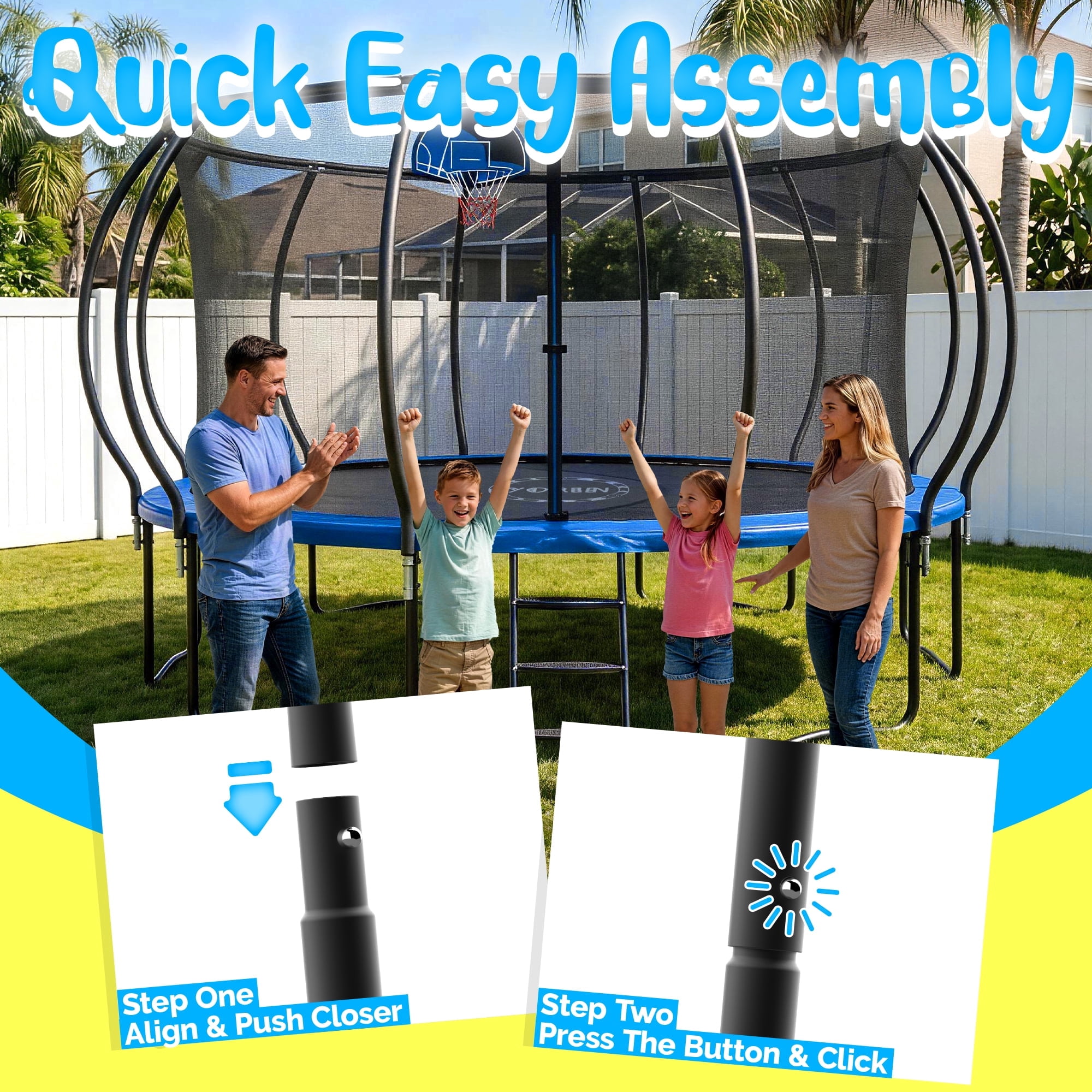 YORIN Trampolines Outdoor with Sprinkler and Lights, 2026 UPGRADED 1400LBS 14FT Trampoline for 7-8 Kids Adults with Enclosure Net, Basketball Hoop, Ladder, Heavy Duty Trampoline, Birthday Gift