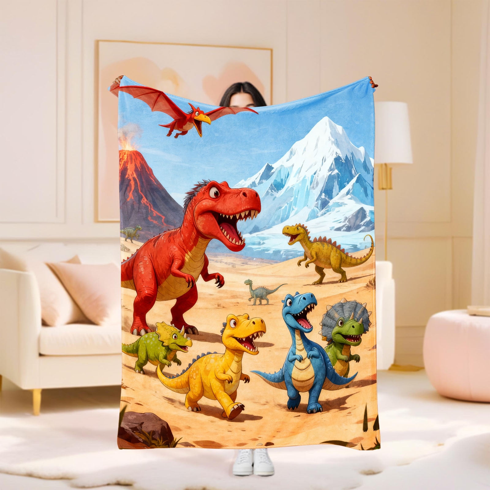 Personalised Dinosaur Blanket With Custom Name â Soft Throw For Boys Kids Cosy Lightweight Dino Bedding Blanket For Bedroom Sofa Travel