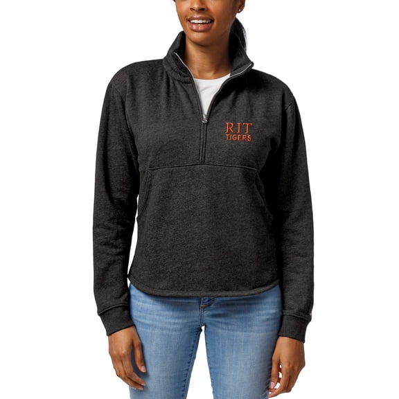 Women's League Collegiate Wear Heathered Black Rochester Institute of Technology Tigers Logo Victory Springs Half-Zip