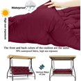 thumbnail image 4 of Replacement Cushions for Swing, Waterproof Porch Swing Cushion, 2-3 Seat Outdoor Bench Cushion with Backrest for Patio Furniture Garden Porch Loveseat Glider Pad (Wine Red 60*40in), 4 of 7