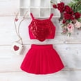 thumbnail image 2 of Edvintorg 6Months-4Years Valentine's Day Toddler Girl Outfits Set Spring Summer Camisole Sequins Love Vests Pleated Short Skirt Set Kids Clothes Girls, 2 of 7