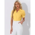 thumbnail image 2 of DARING DIVA Office Blouse Button Down Short Sleeve Bodysuit L Yellow, 2 of 6