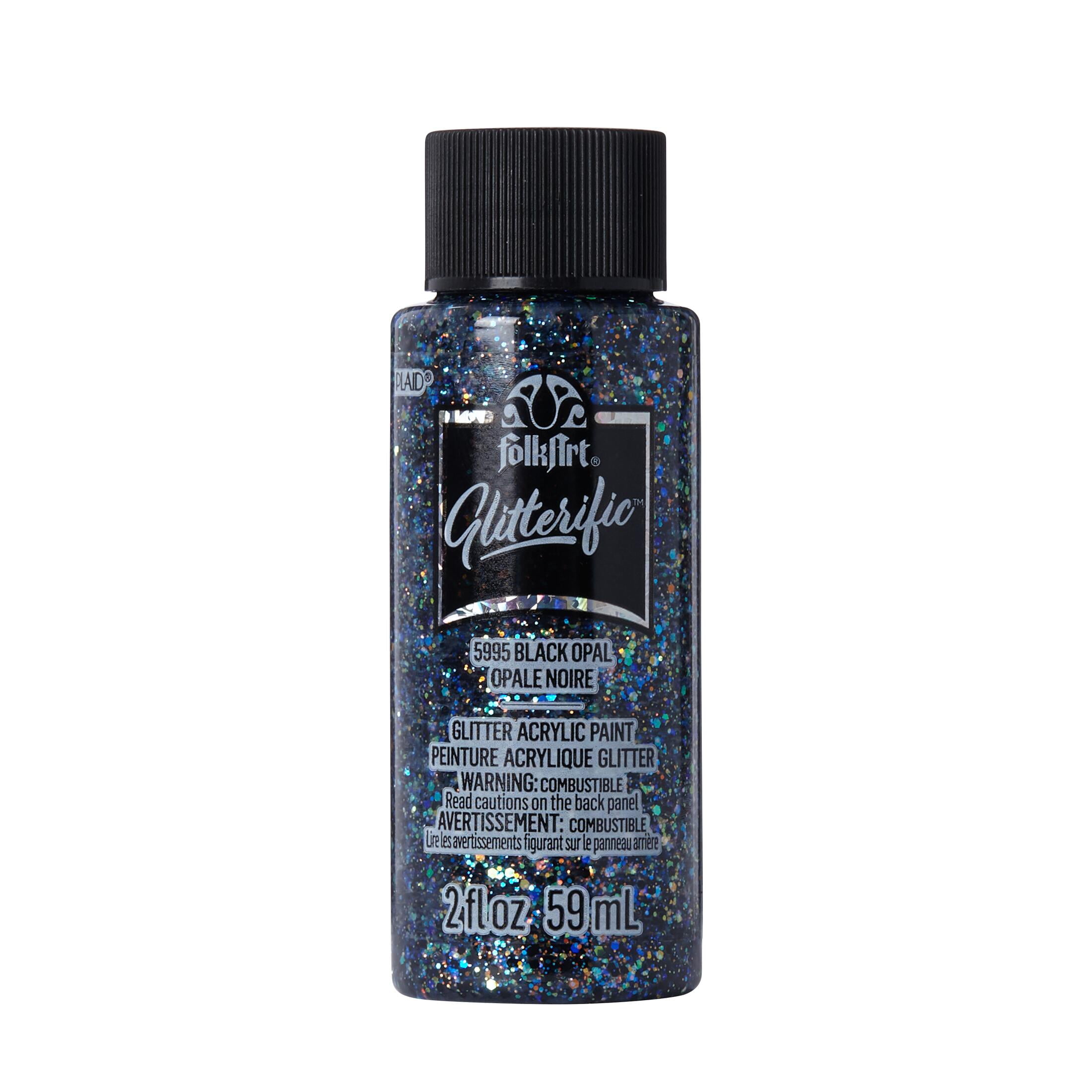 (3 pack) FolkArt Glitterific Acrylic Craft Paint, Glitter Finish, Black Opal, 2 fl oz