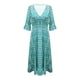 thumbnail image 4 of Boho Dresses for Women, Women's Short Sleeve Casual Floral Print V Neck High Waist Maxi Dress Beach Sundress for Women, 4 of 4