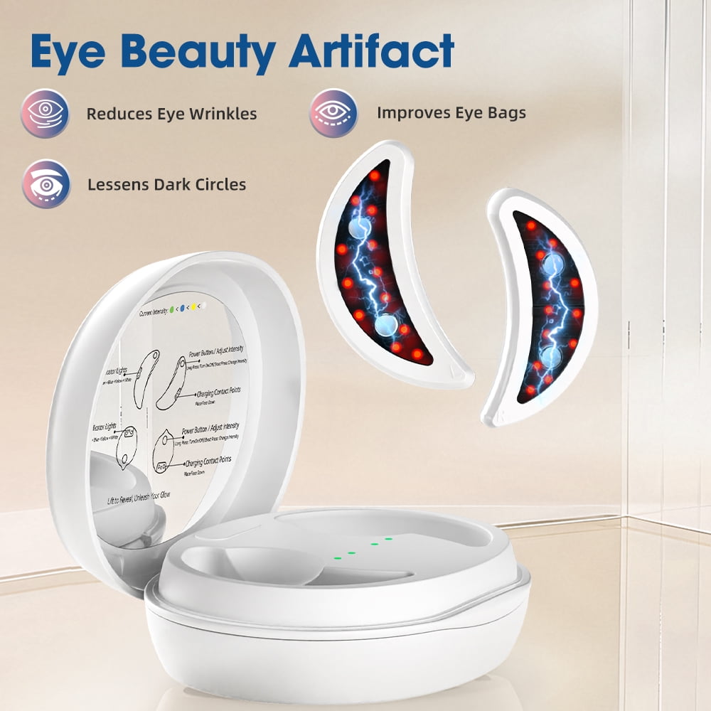 Electric Eye Massager with Red Light Therapy, Micro-Current Pulse Technology, Reduce Puffiness and Dark Circles, Portable Eye Care Device with Type-C Charging (White)