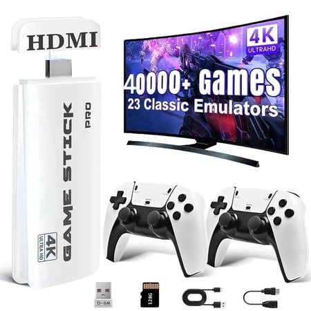 4k HD HDMI Plug & Play Tv Video Gaming Stick, 40,000+ Games, 23 Emulators, 128GB, Gift for Kids & Family
