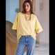 thumbnail image 4 of Camisetas Holgadas de Gran Tamaño para Mujer, Cuello Redondo, Corta, Blusa Informal de Verano Y2K 2025, Camiseta Básica de Playa, Amarilla, XL, 4 of 8