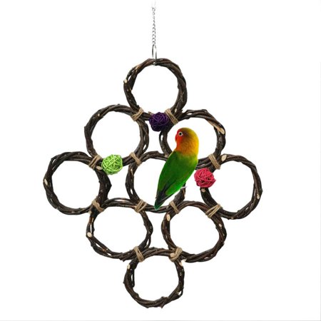 Parrot Bird Climbing Net Woven Mesh Animals Ladder Hammock Toys Game Takraw Branch Combinations for Small Bird Squirrels Honey Gliders - With Cane Ball
