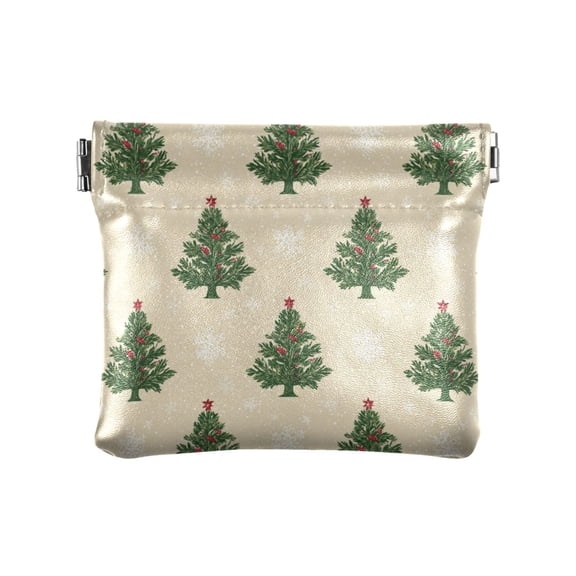 PU Leather Coin Purse Wallet Compact Water-Resistant Card Cases Money Organizers Motifs Christmas Tree Pattern