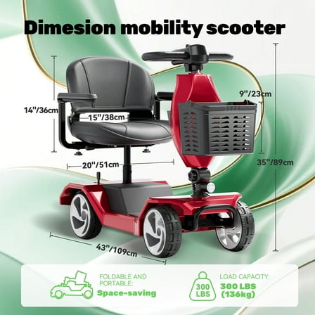 Edcsi Foldable Travel Motorized Scooter & Powered Electric Wheelchair - 4 Wheel Lightweight Mobility Scooter with Seat for Adults/Seniors