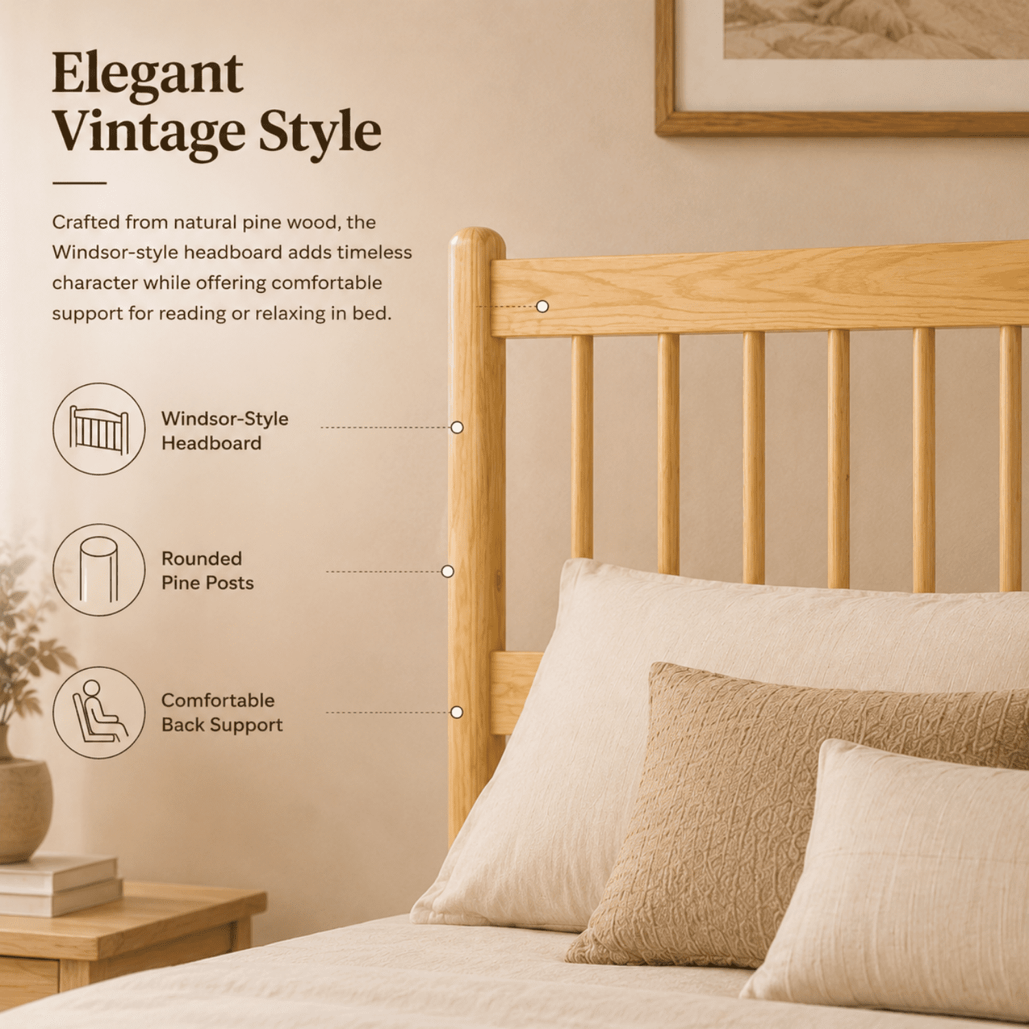 Miniyam Queen Pine Wood Platform Bed Frame with Spindle Headboard, 9.8" Underbed Storage, Natural