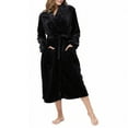 thumbnail image 2 of Womens Robes Plush Fleece Hooded Bathrobe Thick Nightgown with Pockets Sleepwear Black Robe S, 2 of 8