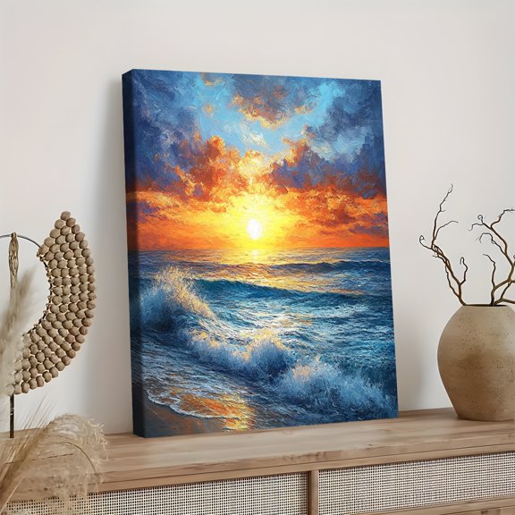 Ocean Sunset Canvas Wall Art， Perfect for Living Room， Bedroom， Office， Hotel Lobby and Gallery Wall Decor