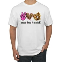 Peace Love Baseball Sports Men's Graphic T-Shirt, White, 5X-Large