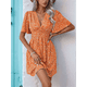 thumbnail image 4 of Vestido Corto Informal de Verano con Estampado Floral y Mangas con Vuelo para Mujer, Vestido Veraniego con Cuello en V. Color Naranja S, 4 of 9