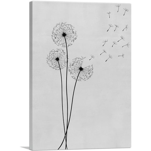 ARTCANVAS Dandelion Gray Black Vertical Rectangle Canvas Art Print - Size: 40" x 26" (0.75" Deep)