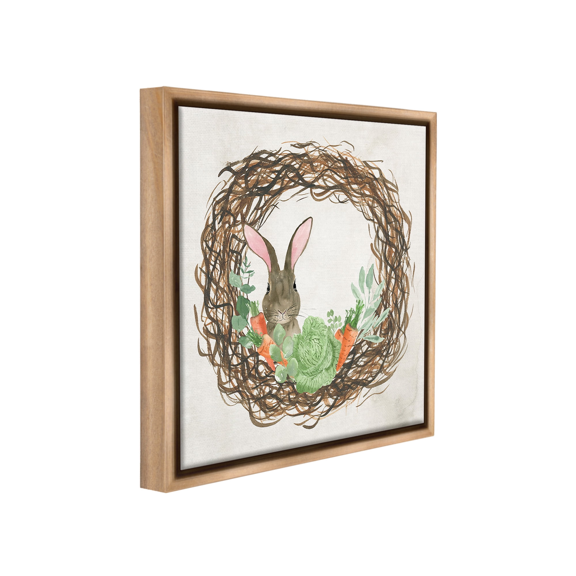 Stupell Industries Spring Easter Wreath Animals & Insects Painting Brown Floater Framed Canvas Art Print Wall Art, 18 x 18