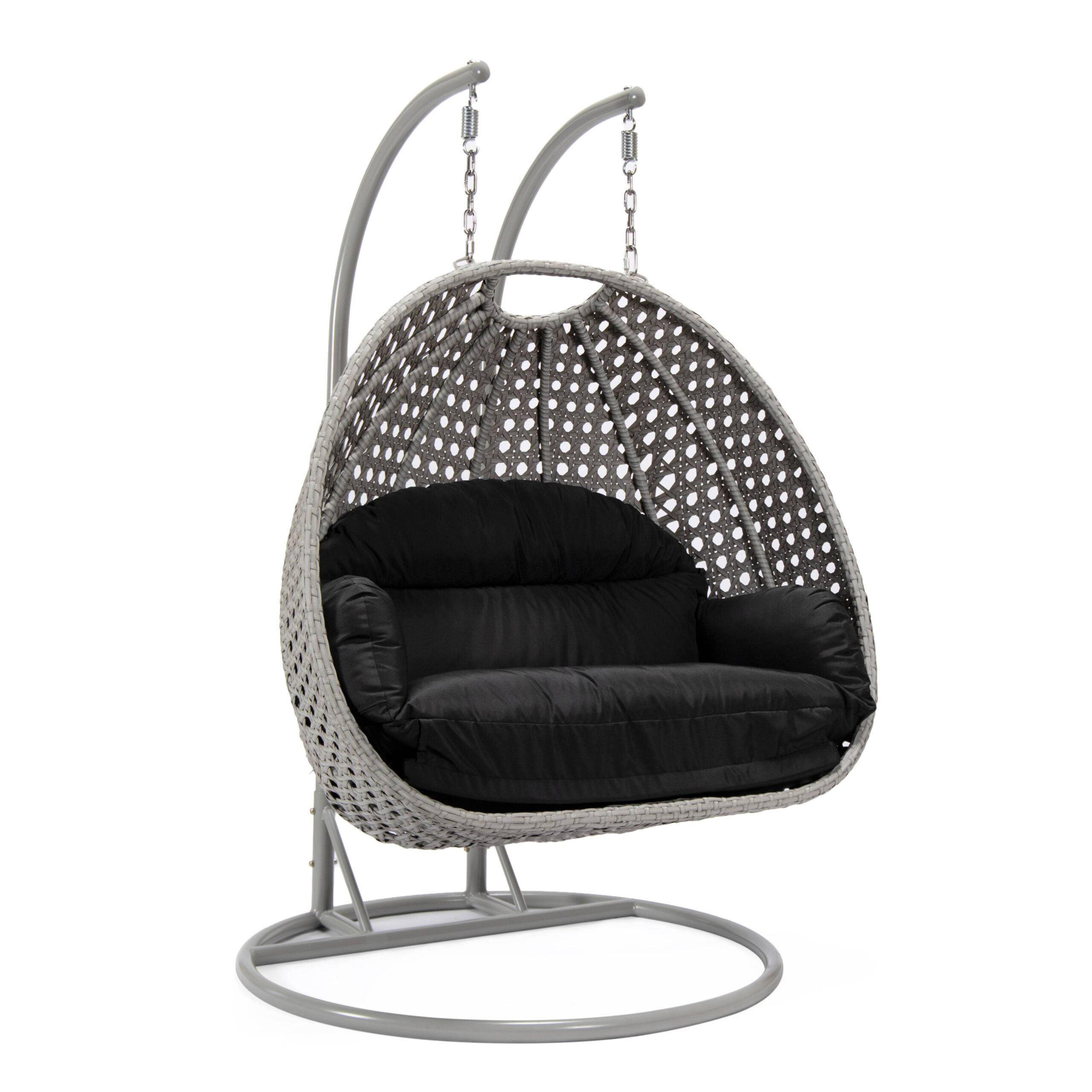 LeisureMod Mendoza Light Gray Wicker Hanging 2 Person Egg Swing Chair
