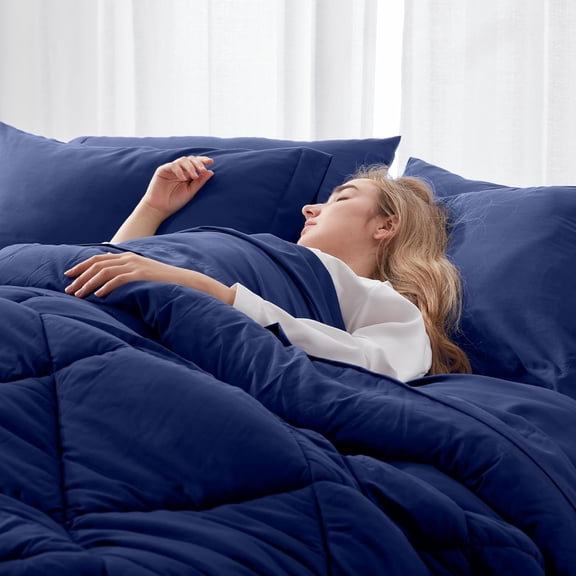 Full Comforter Set Blue - Bed in a Bag Full Size 8 Pieces, All Season Bed Set, Fluffy Comforter Set with Sheets, Sheet Set Quilt Blanket, Pillowcases & Shams & Bed Skirt