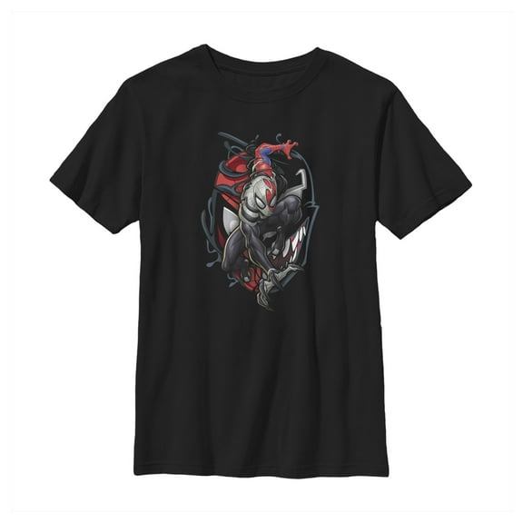 Boys' Husky Marvel Spider-Man Venom Mask Symbol Graphic Tee Black Medium