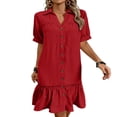 thumbnail image 2 of Guieoi Summer Dresses for Women Solid-Color Tiered Short-Sleeve Dress Red M, 2 of 6
