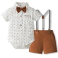 thumbnail image 2 of Wxirdiow Kids Outfit Sets Baby Boy Clothes Suit Infant Short Sleeve Gentleman Outfits Dress Shirt+Bowtie+Suspender Shorts Coffee Size,12-18 Months, 2 of 8