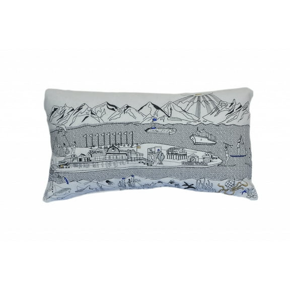 24" White Homer Spit Daylight Skyline Lumbar Decorative Pillow