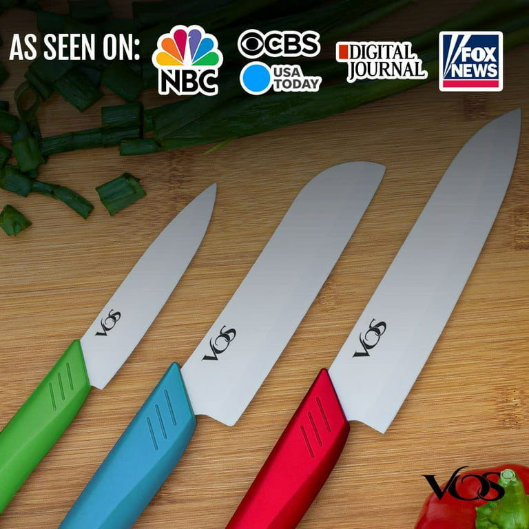 Vos Ceramic Knives for Kitchen Three Knife Set With 3 Covers a Peeler and a  Gift Box (Black)