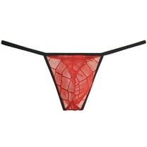 Botmois Men See-throuhg Lace Thong Pouch Sports Tangas Hipster T-back Underwear Red L
