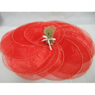 CHARMED 100 PIECES 9" ORGANZA CIRCLE TULLE. RED WITH GOLD COLOR EDGE.