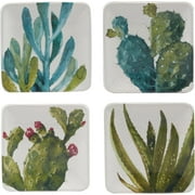Cactus Set of 4 Plates 6in Asst. 6" X 0.75" Blue Green Off/White Garden Modern Contemporary Square Piece Dishwasher Safe Microwave
