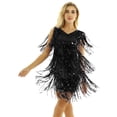 thumbnail image 1 of iiniim Women's V Neck Tiered Sequins Tassels Ballroom Latin Salsa Tango Cha Cha Dance Dress, 1 of 7
