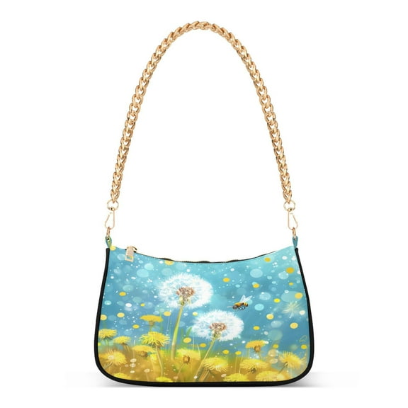 Ryvnso Dandelion and Bee Womens Chain Shoulder Bag Tote Handbags Clutch Hobo Purse with Zipper for Travel