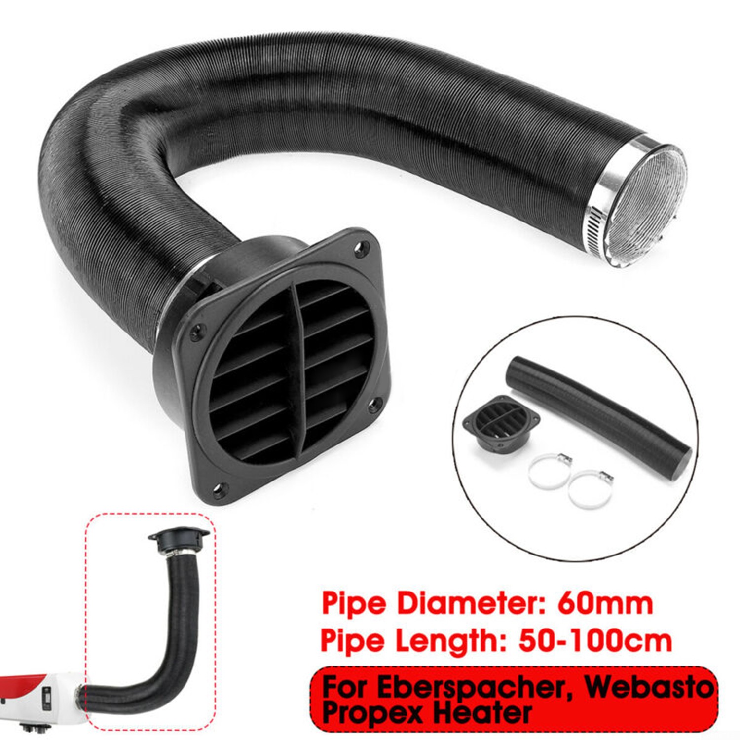 Automotive 60mm Heater Pipe Ducting T Piece Warm Air Outlet Vent For
