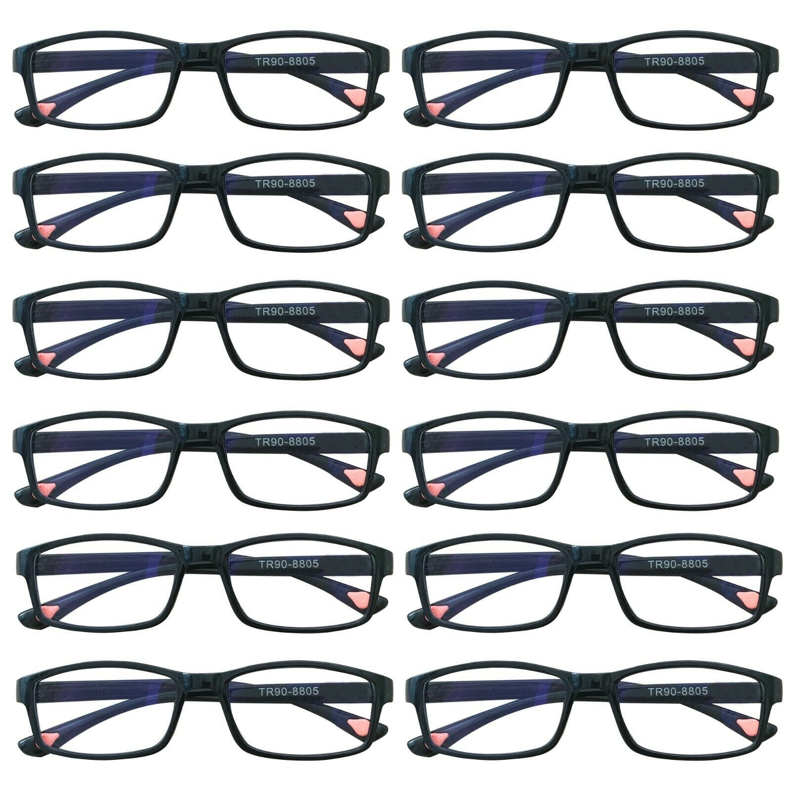 12 Packs Unisex Fashion Rectangular Reading Glasses Blue Light Blocking Readers for Men Women +1.00
