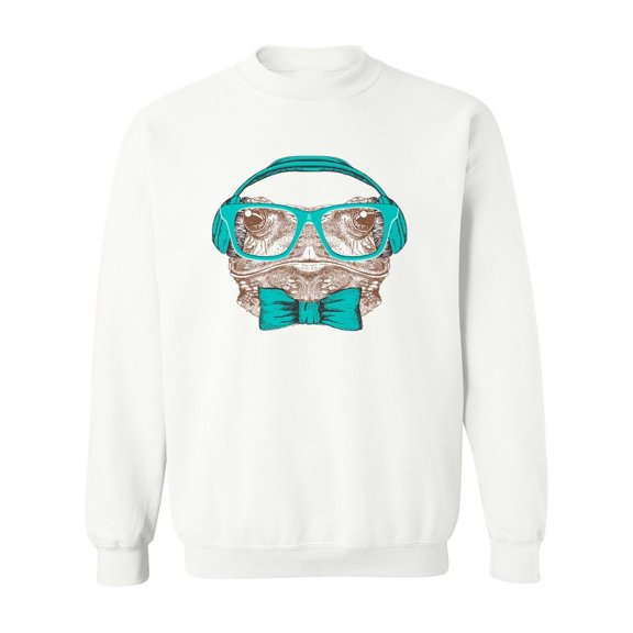 Hipster Frog With Headphones Sweatshirt Women -Image by Shutterstock, Female XX-Large