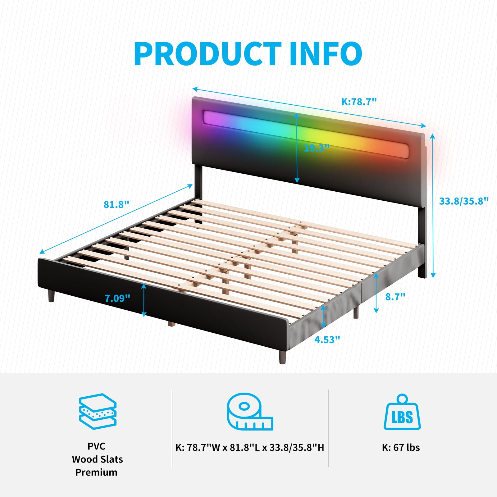 Buy Mjkone Platform Bed Frame with Smart LED Strip Light, King Size Bed