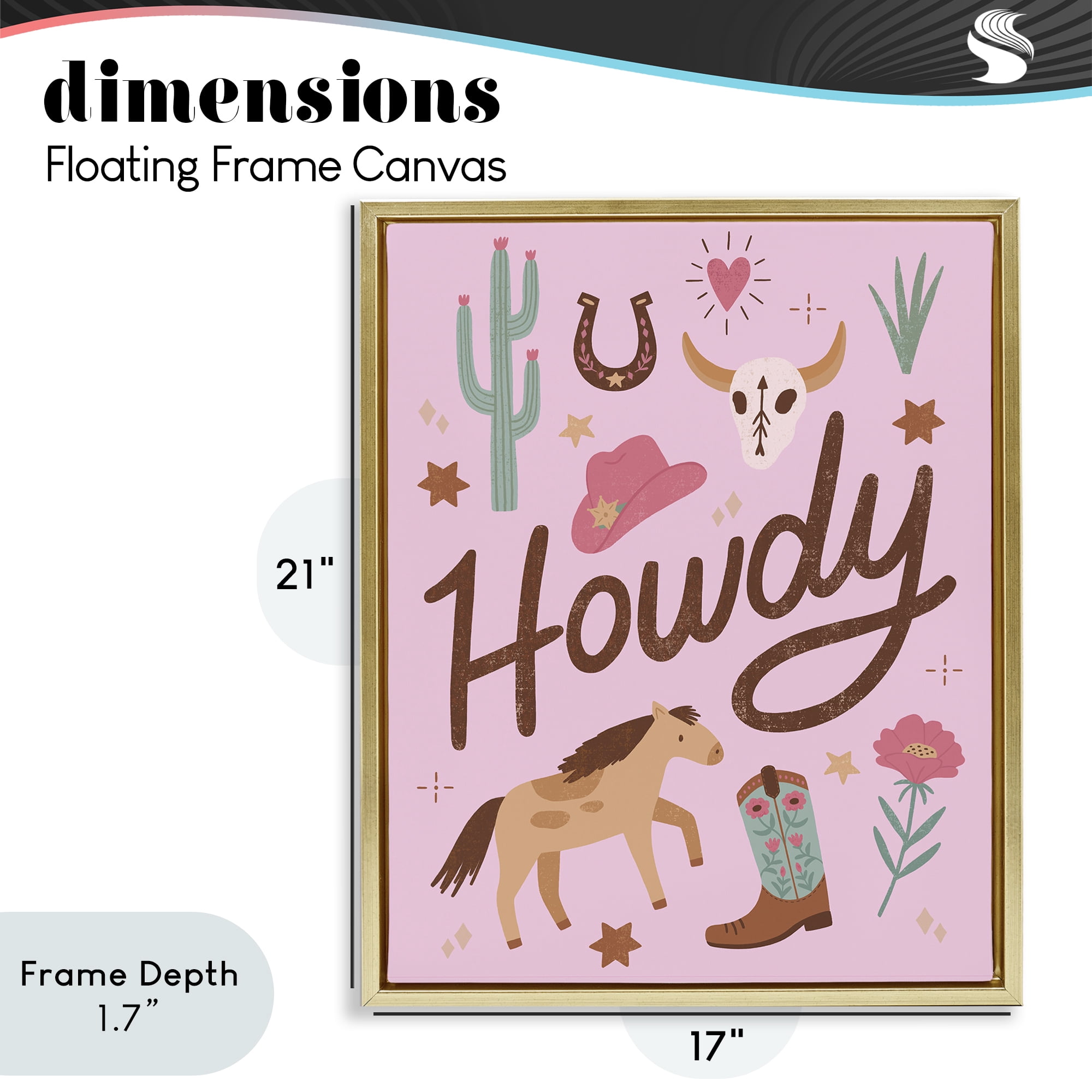 Stupell Industries Western Boho Girl Howdy Gold Framed Floater Canvas Wall Art, design by Nina Seven