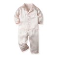 thumbnail image 4 of 2-Piece Silk 𝐏ajamas Set for Kids Toddler Boys Girls Long Sleeve Satin 𝐒leepwear Button Down Shirt+Pants Baby Outfit, 4 of 9