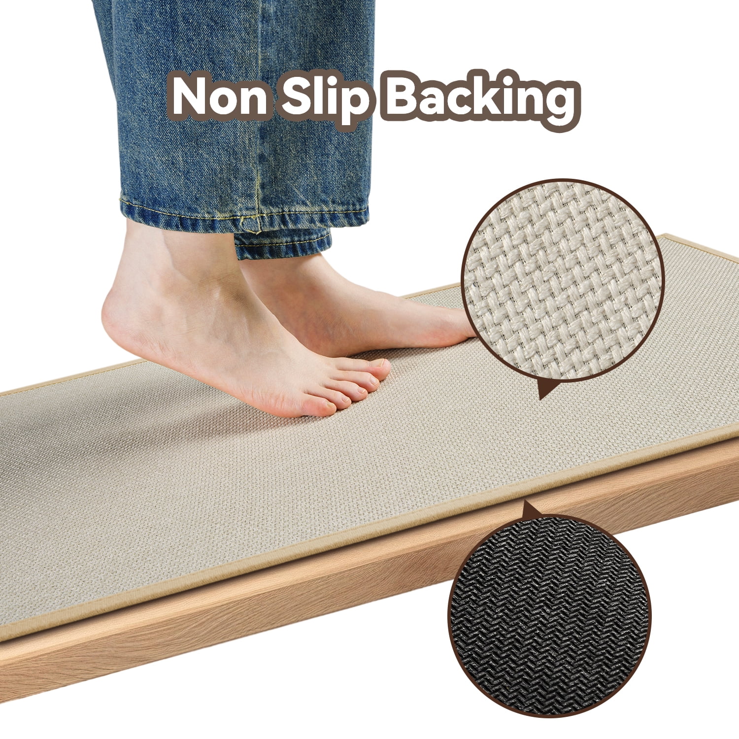 SIXHOME Washable Kitchen Rug, Absorbent Non-Slip Woven Floor Mat, 20"x48", Beige, Rugs for Sink, Laundry, Hallway, Bathroom