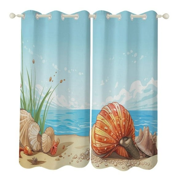 Blackout Curtains for Bedroom Seashell On The Beach Full Room Darkening Grommet Curtains for Living Room,Thermal Insulated Ombre Drapes