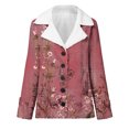 thumbnail image 4 of Usmixi Womens Winter Plush Jacket Womens Overcoat Lapel Warm Thickened Soft Fleece Lined Coat Long Sleeve Vintage Floral Print Button up Plush Outerwear 2025 Plush Jacket, 4 of 5