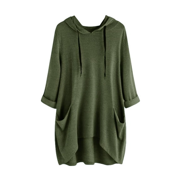 Fanxing Long Sleeve Shirts for Women Plus Size Tunic Pullover Shirts Drawstring Hoodies Oversized Sweatshirt Hoodie Sweater 2025 Fall Clothes Army Green,L